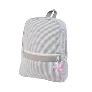 Gray Seersucker Small Backpack w/Embroidery