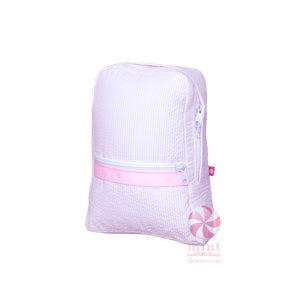 Pink Seersucker Small Backpack w/Embroidery